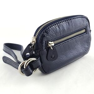 American Eagle Outfitters AEO Patent Navy Blue Lrg Zipper Clutch Wristlet Wallet